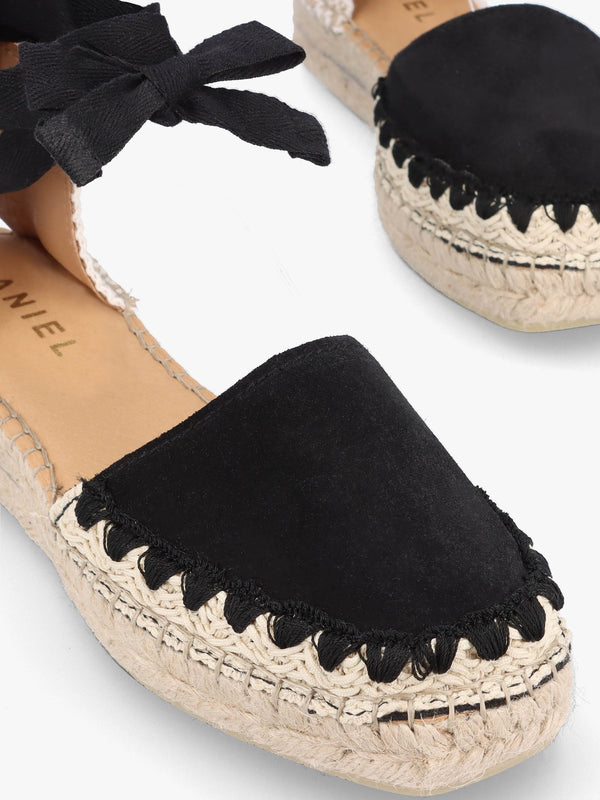 Istitch Black Suede Tie Fastening Flat Espadrilles
