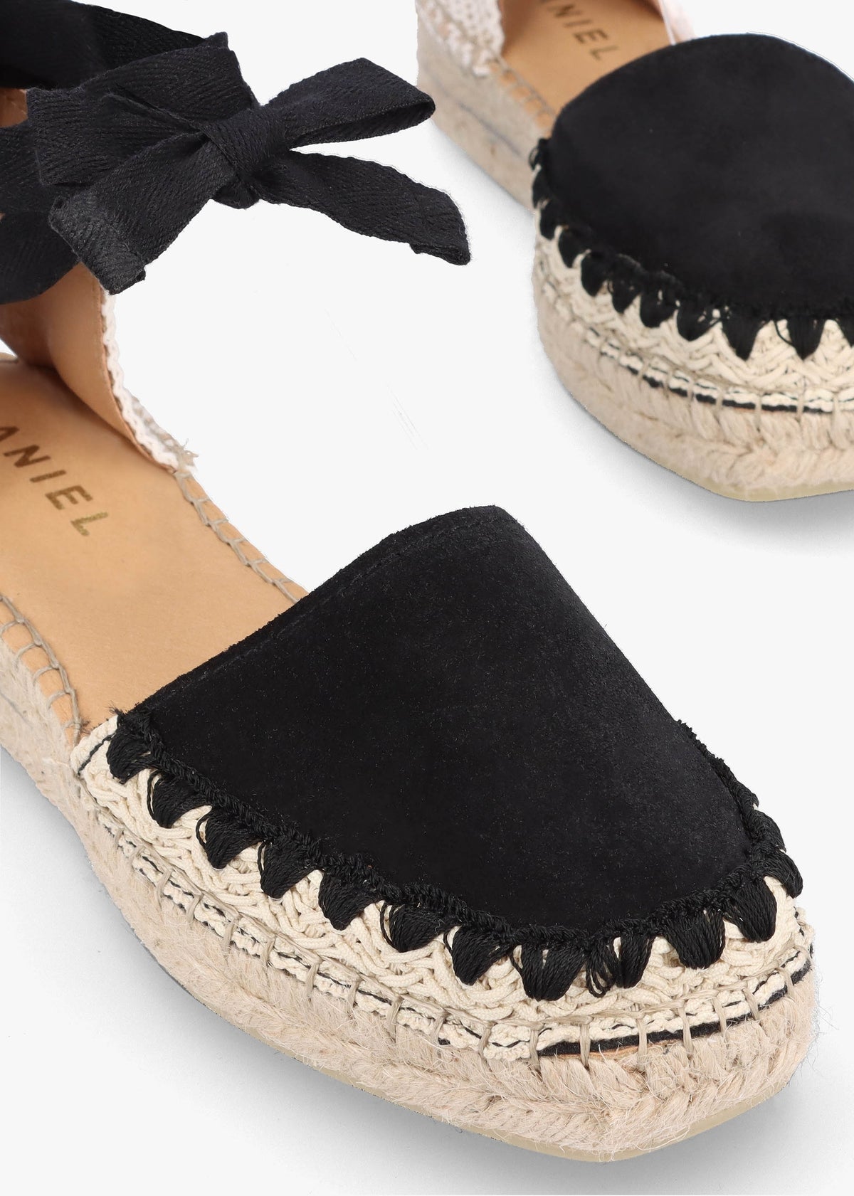 Istitch Black Suede Tie Fastening Flat Espadrilles