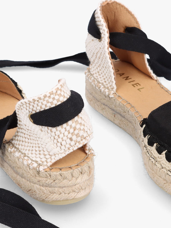 Istitch Black Suede Tie Fastening Flat Espadrilles