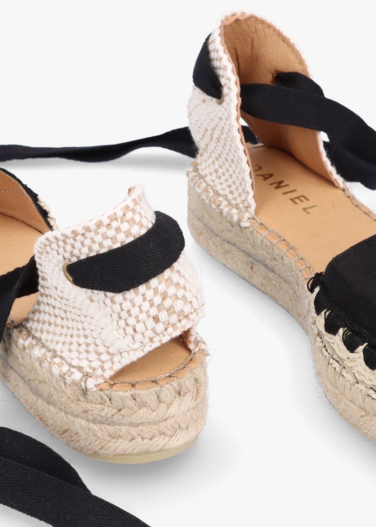 Istitch Black Suede Tie Fastening Flat Espadrilles
