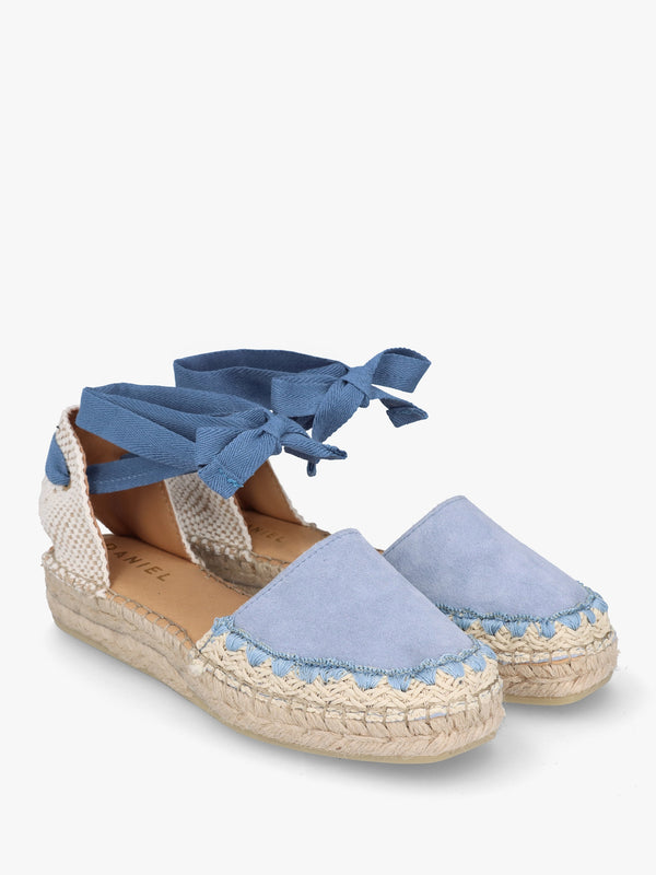 Istitch Blue Suede Tie Fastening Flat Espadrilles