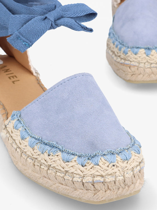 Istitch Blue Suede Tie Fastening Flat Espadrilles