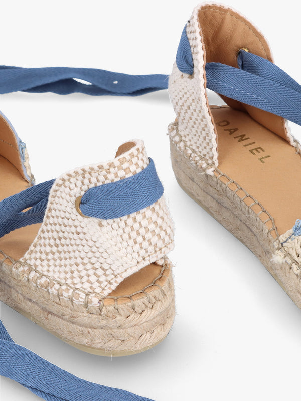 Istitch Blue Suede Tie Fastening Flat Espadrilles