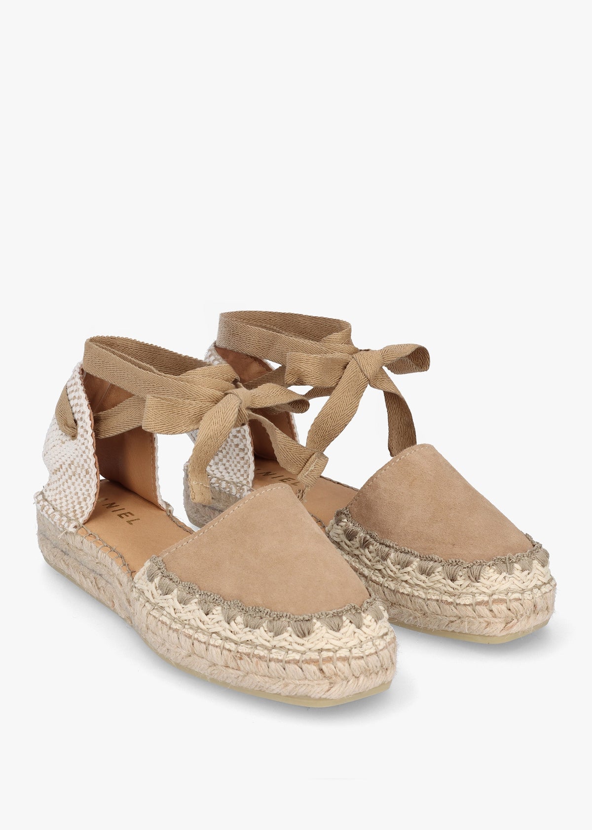 Istitch Beige Suede Tie Fastening Flat Espadrilles