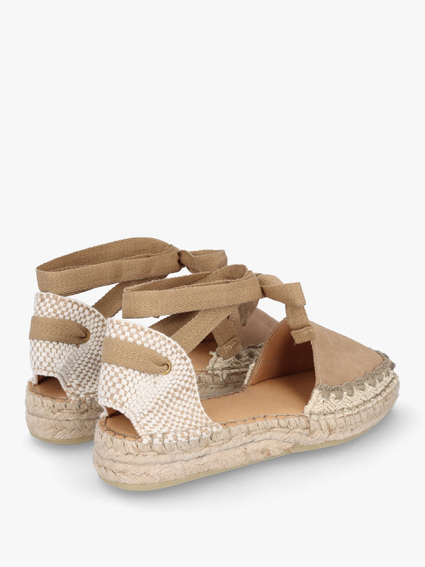 Istitch Beige Suede Tie Fastening Flat Espadrilles