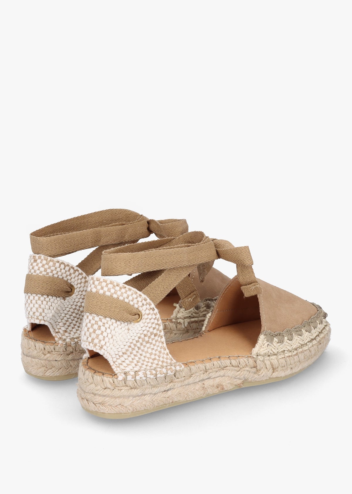 Istitch Beige Suede Tie Fastening Flat Espadrilles