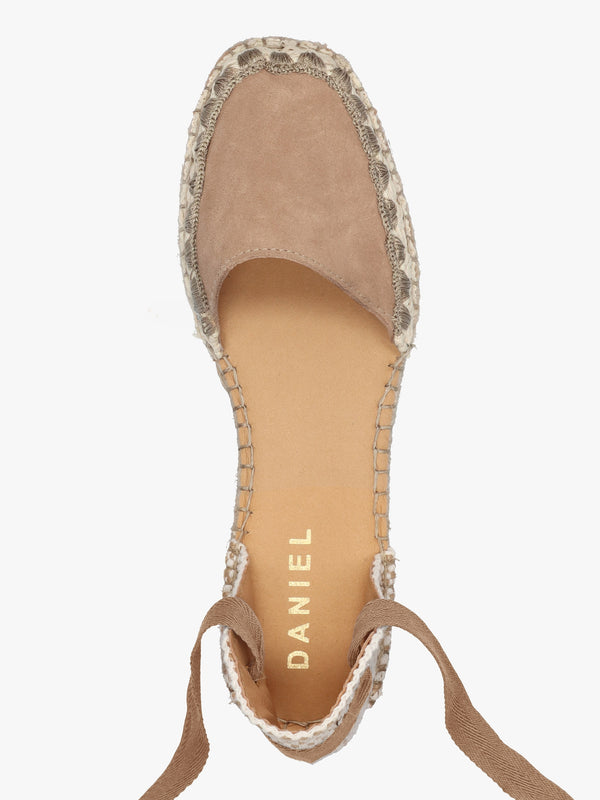 Istitch Beige Suede Tie Fastening Flat Espadrilles