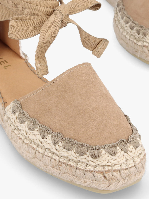 Istitch Beige Suede Tie Fastening Flat Espadrilles
