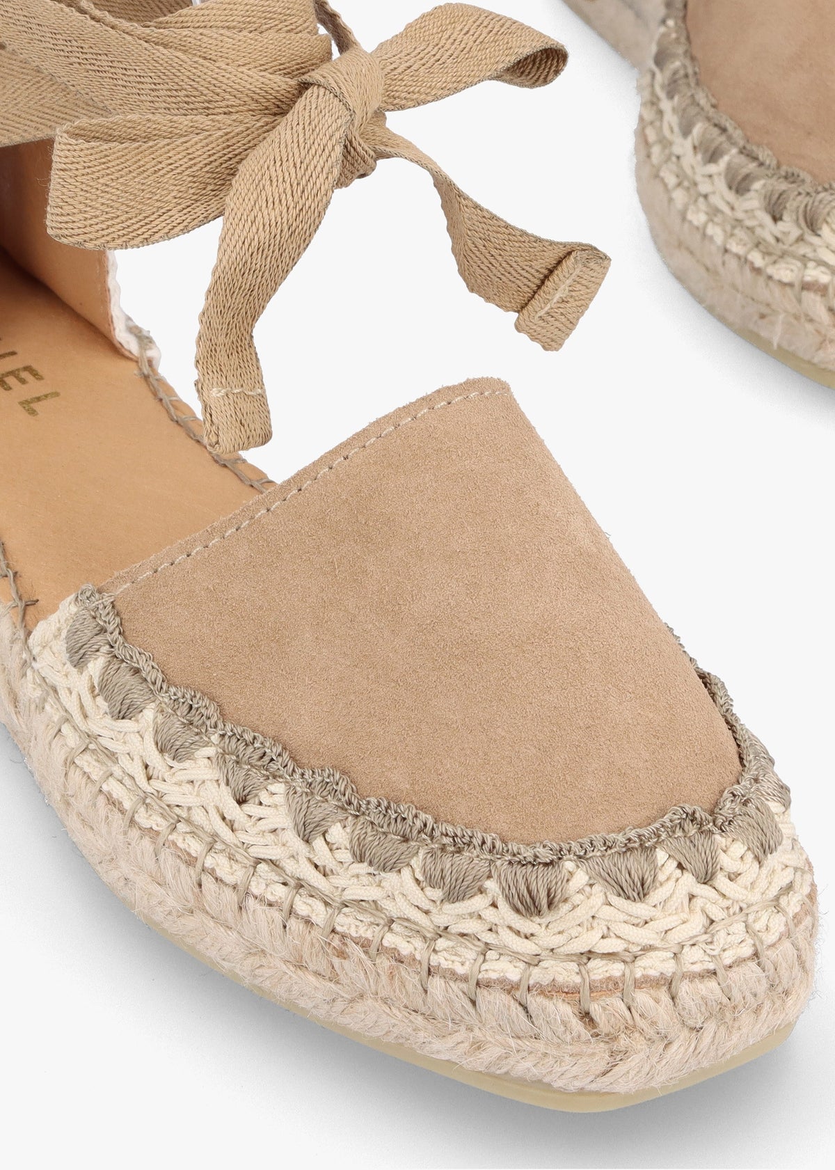 Istitch Beige Suede Tie Fastening Flat Espadrilles