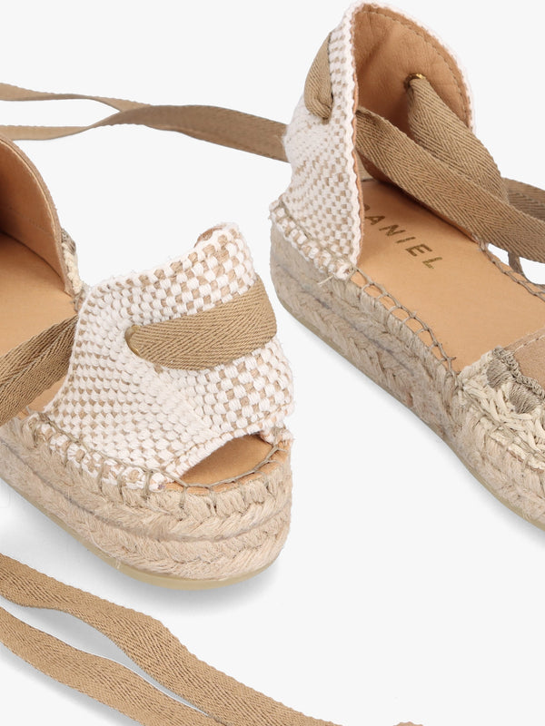 Istitch Beige Suede Tie Fastening Flat Espadrilles
