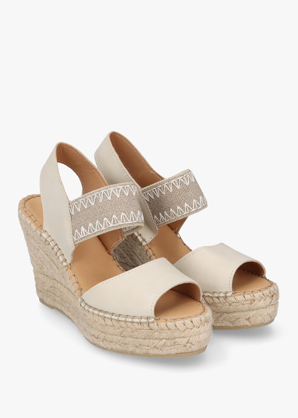 Istitch Cream Leather Wedge Espadrilles