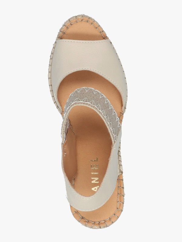 Istitch Cream Leather Wedge Espadrilles