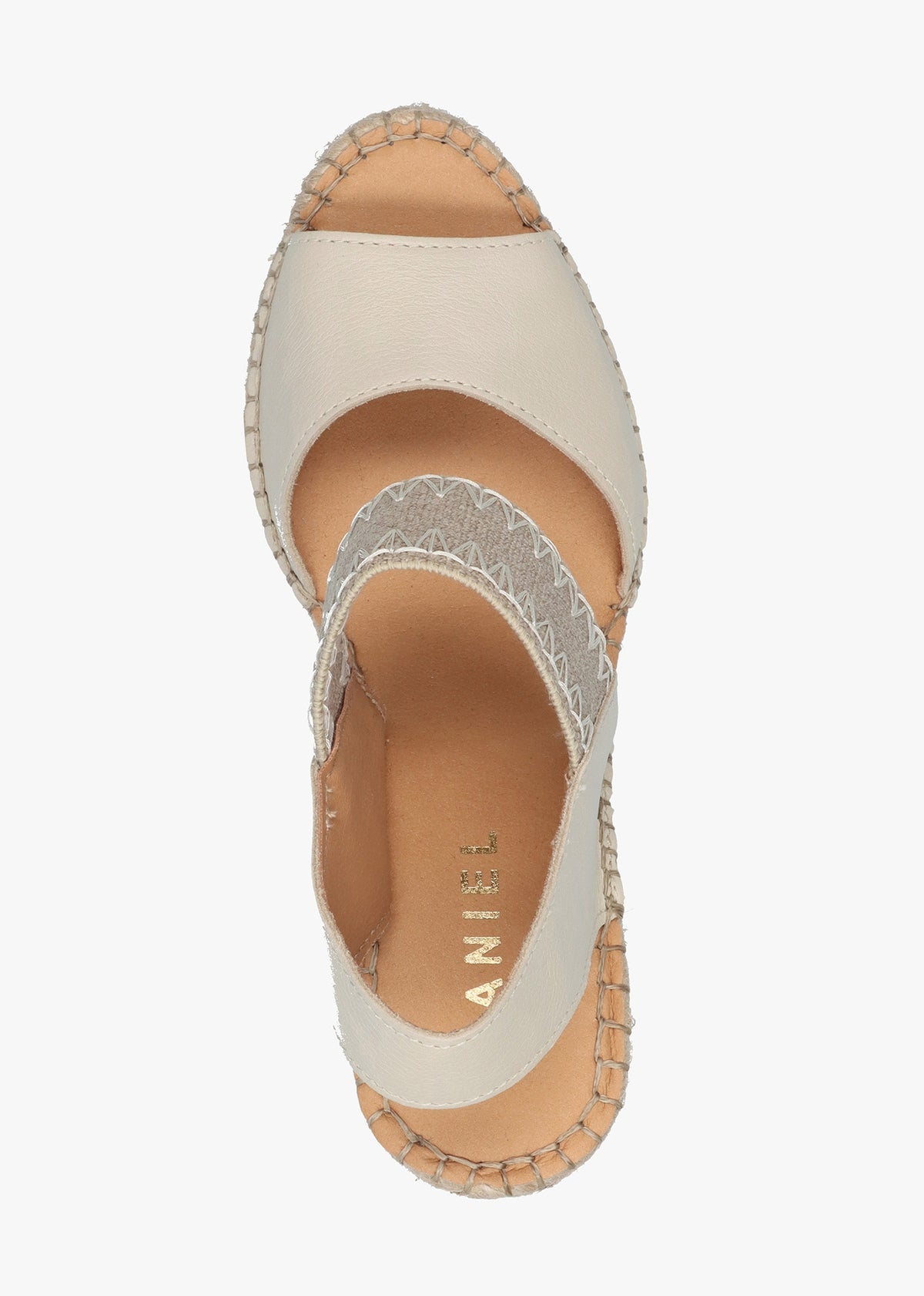 Istitch Cream Leather Wedge Espadrilles