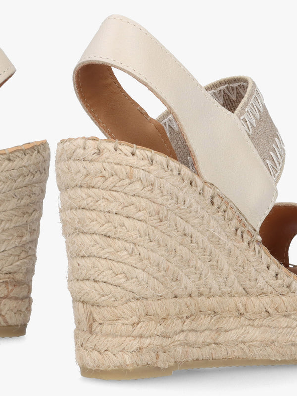 Istitch Cream Leather Wedge Espadrilles