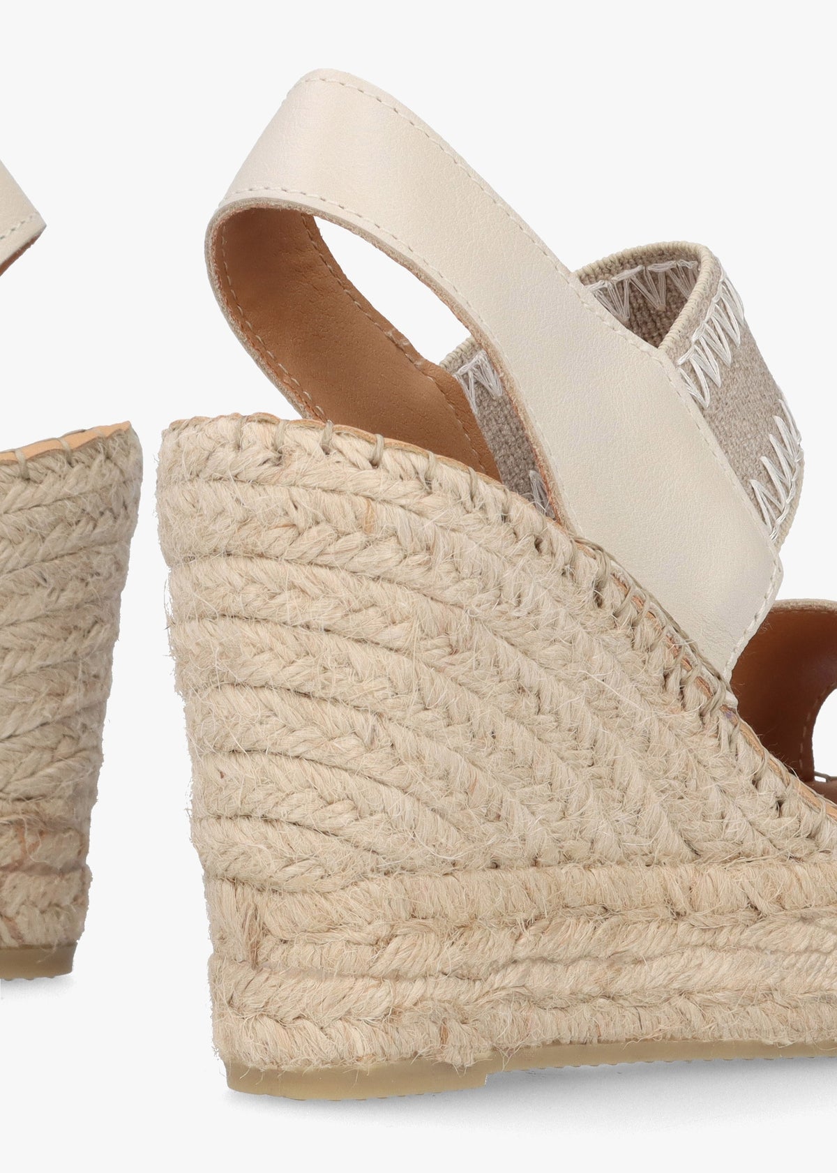 Istitch Cream Leather Wedge Espadrilles