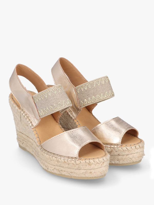 Istitch Gold Leather Wedge Espadrilles