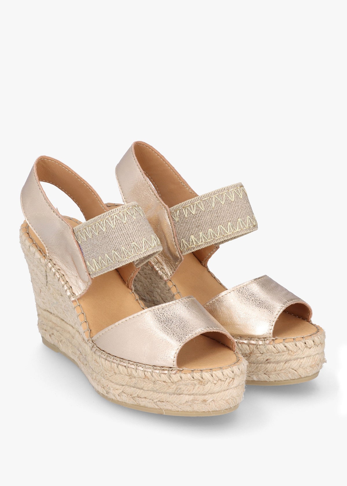 Istitch Gold Leather Wedge Espadrilles
