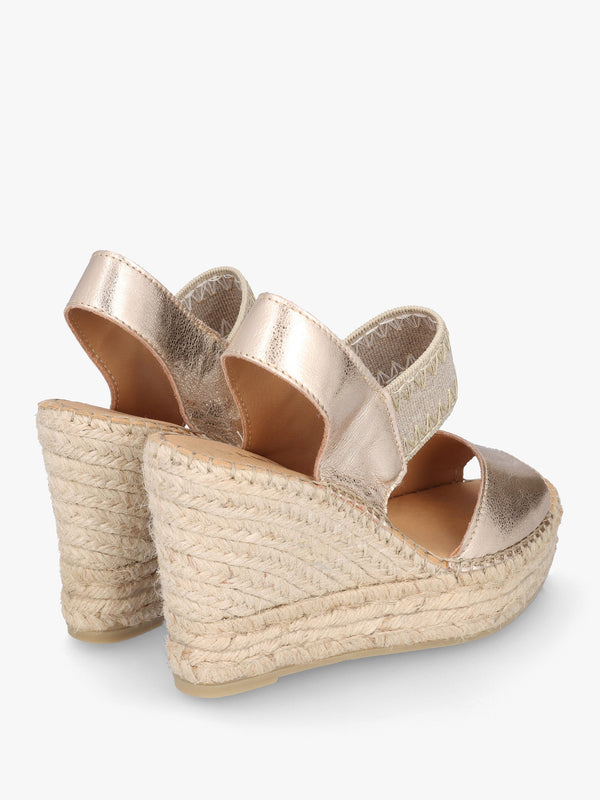 Istitch Gold Leather Wedge Espadrilles