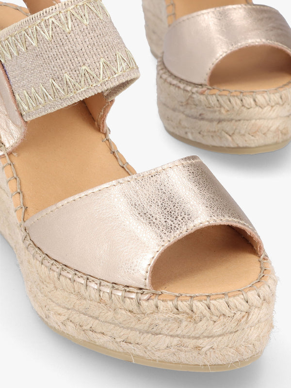 Istitch Gold Leather Wedge Espadrilles