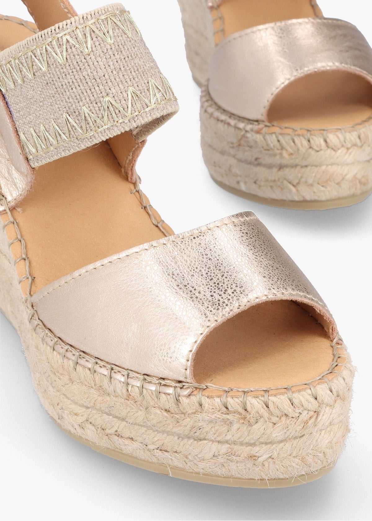 Istitch Gold Leather Wedge Espadrilles