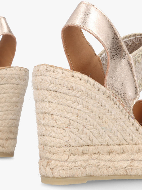 Istitch Gold Leather Wedge Espadrilles