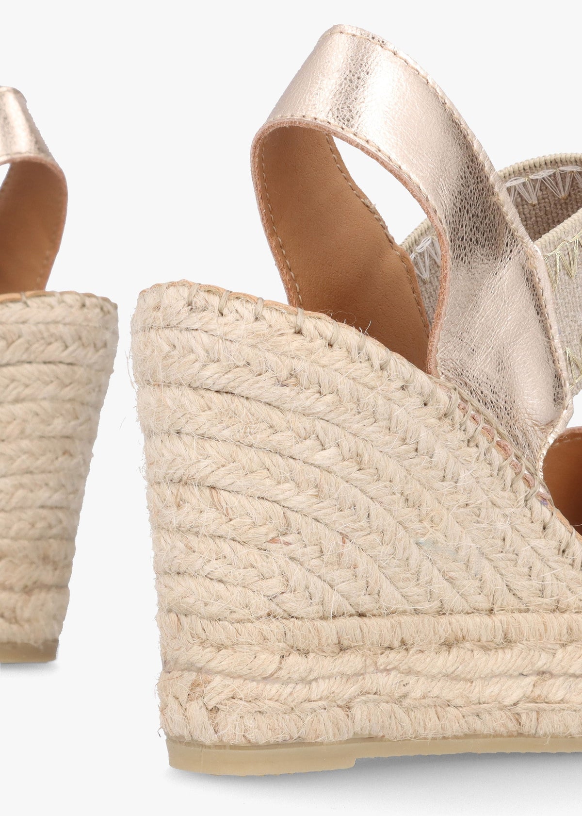 Istitch Gold Leather Wedge Espadrilles
