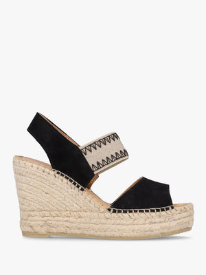 Istitch Black Suede Wedge Espadrilles