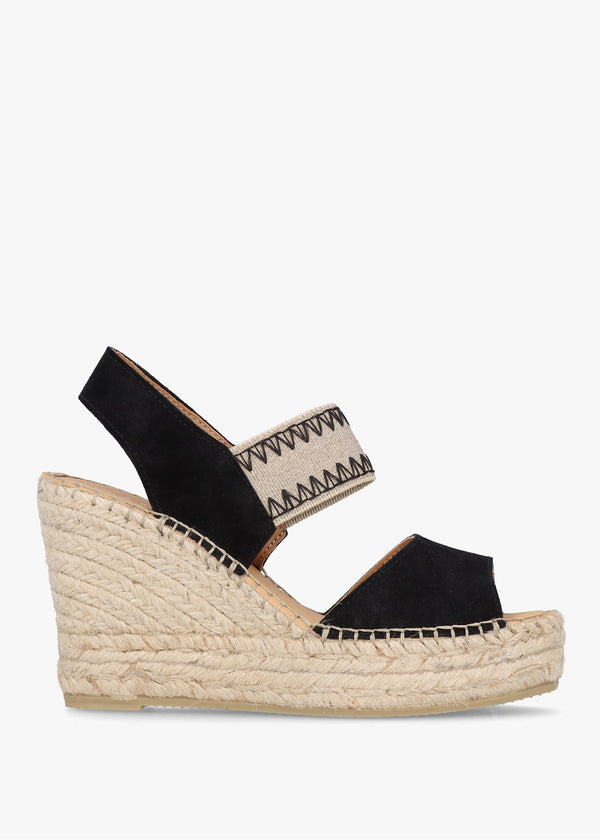 Istitch Black Suede Wedge Espadrilles