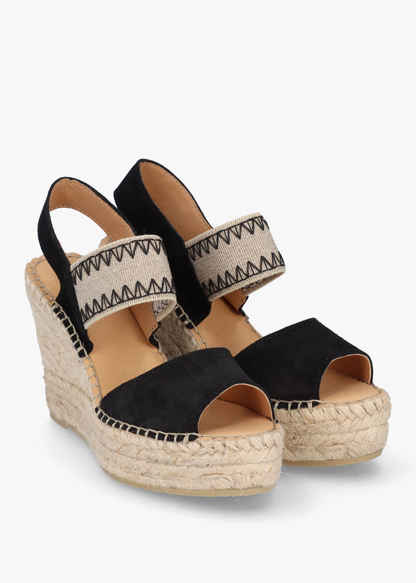 Istitch Black Suede Wedge Espadrilles