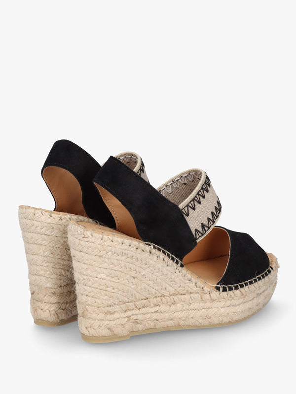 Istitch Black Suede Wedge Espadrilles