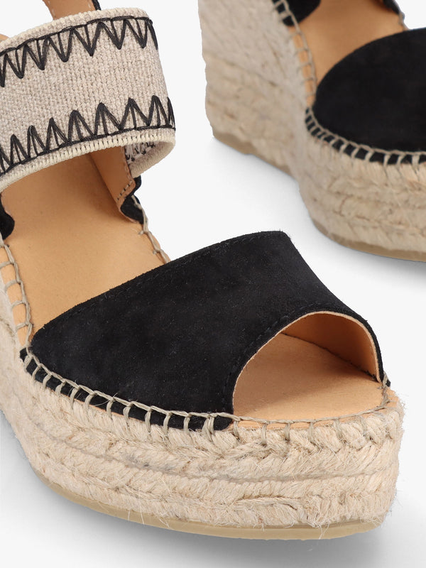 Istitch Black Suede Wedge Espadrilles