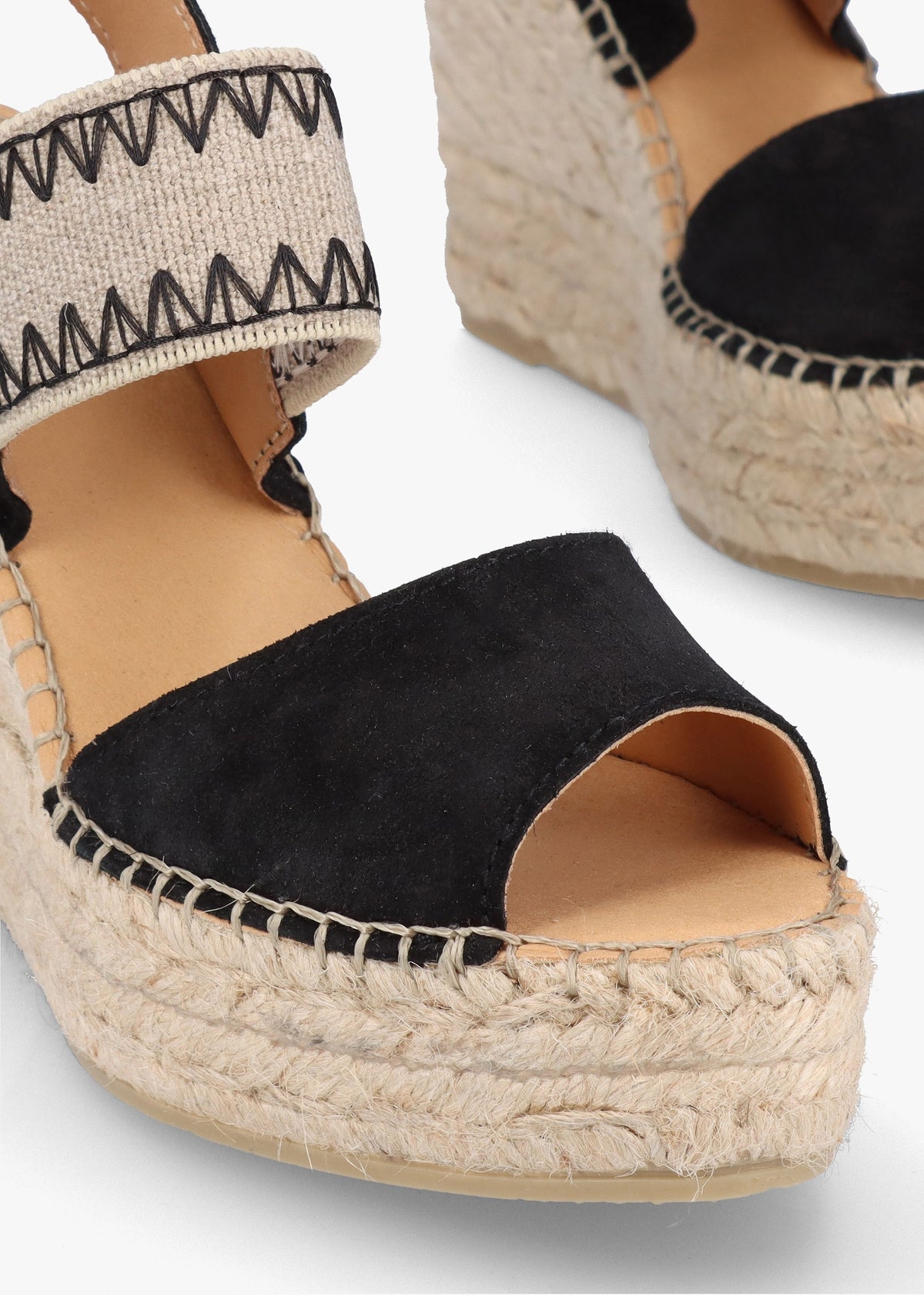 Istitch Black Suede Wedge Espadrilles