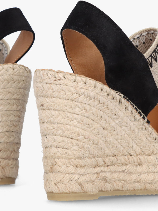 Istitch Black Suede Wedge Espadrilles