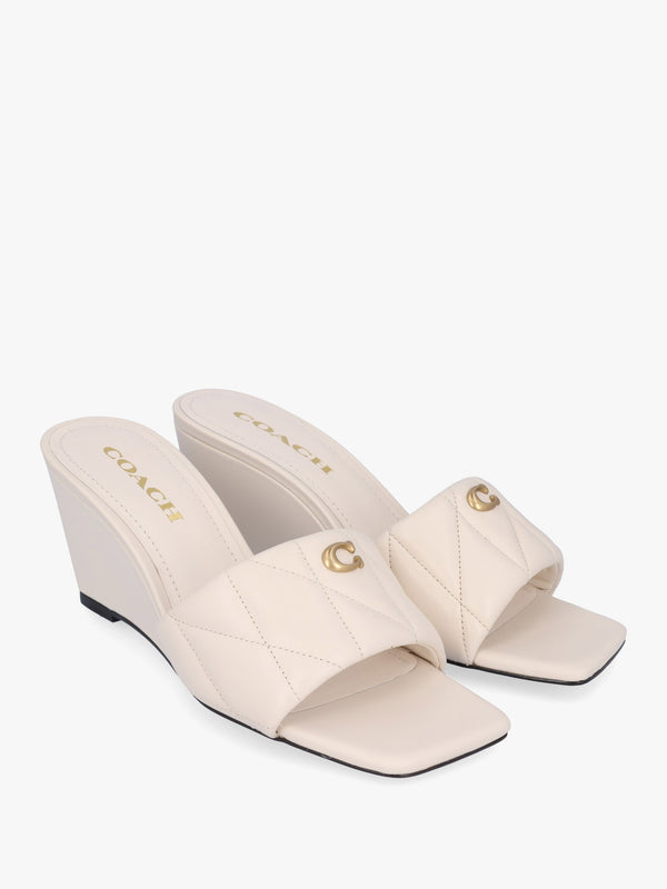 Emma Quilted Chalk Leather Wedge Mules