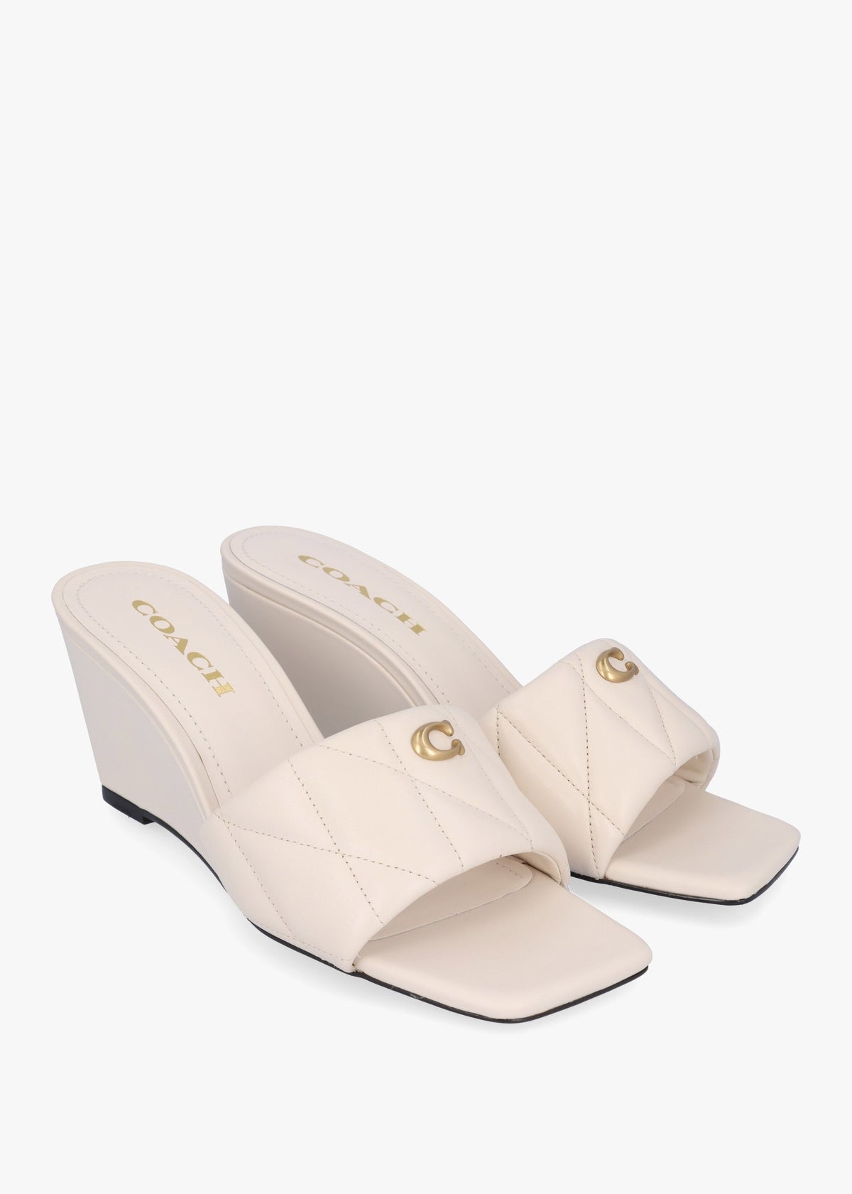 Emma Quilted Chalk Leather Wedge Mules