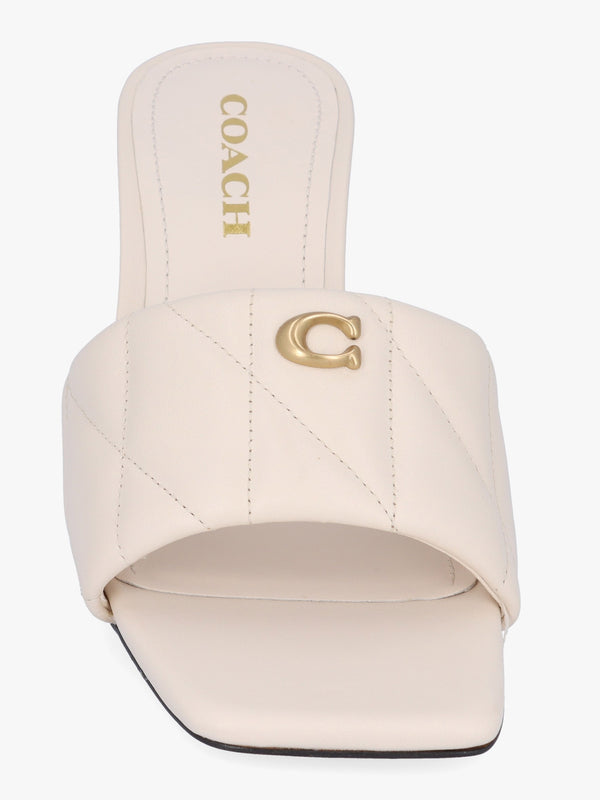 Emma Quilted Chalk Leather Wedge Mules
