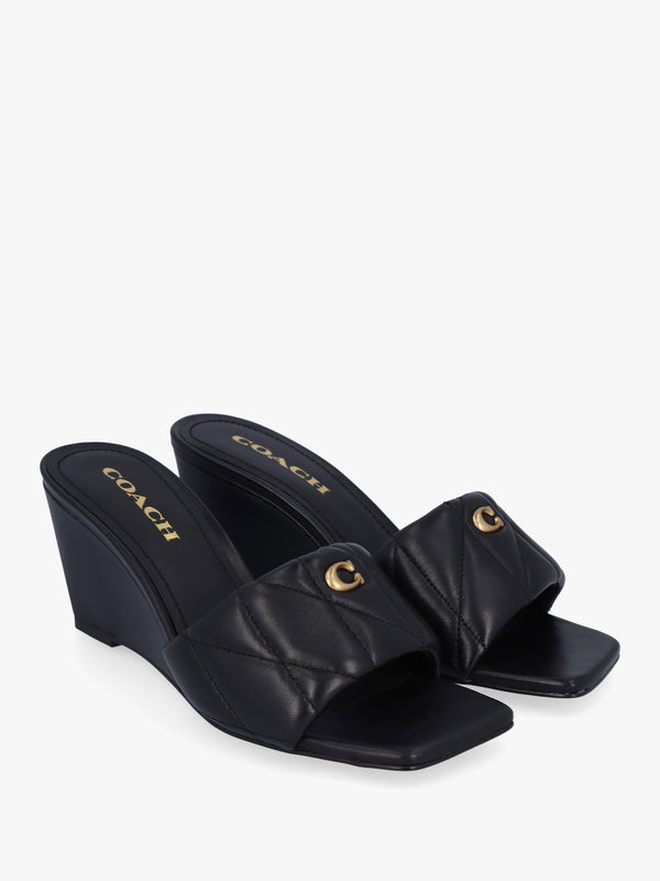 Emma Quilted Black Leather Wedge Mules