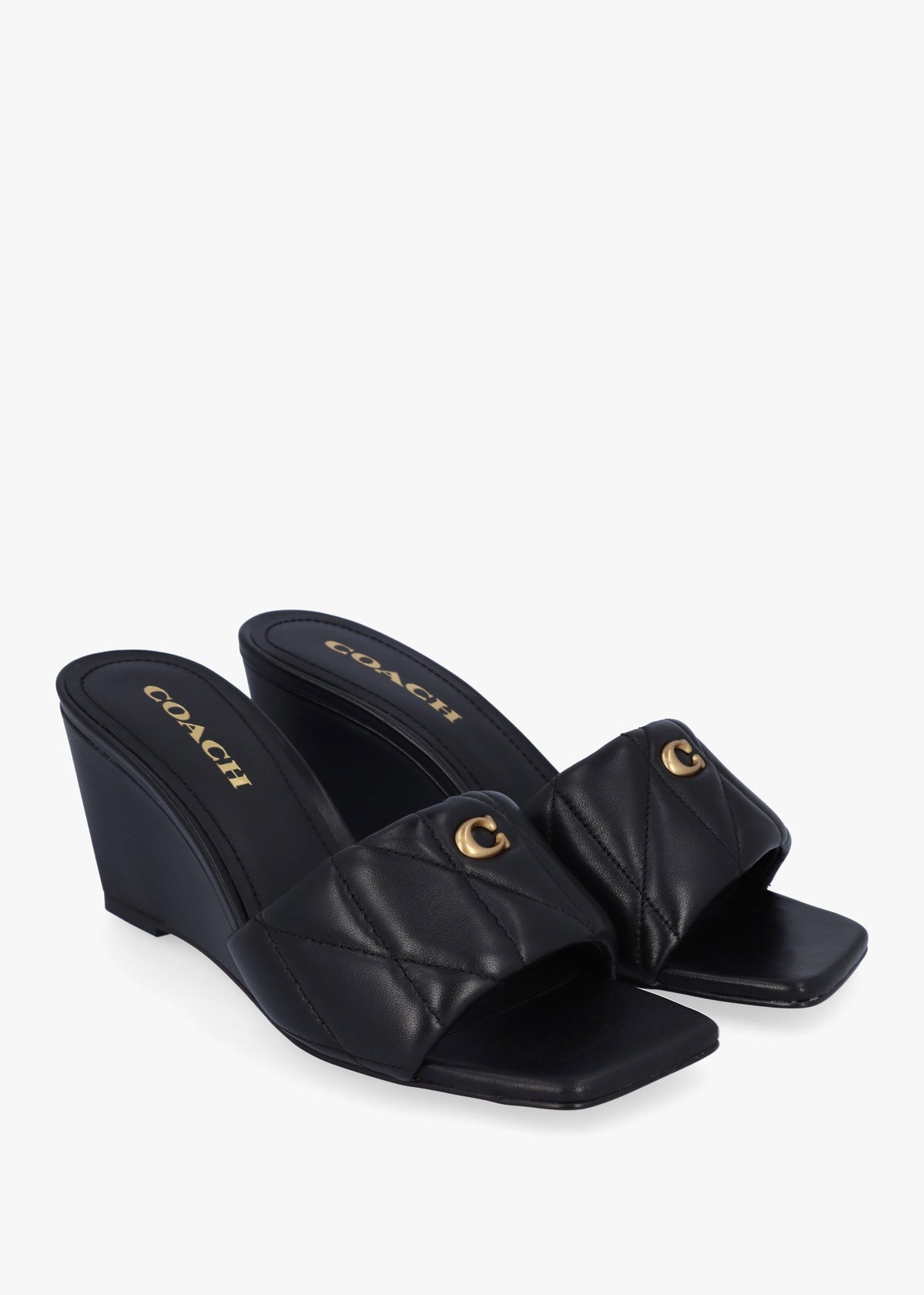 Emma Quilted Black Leather Wedge Mules