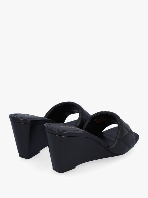 Emma Quilted Black Leather Wedge Mules