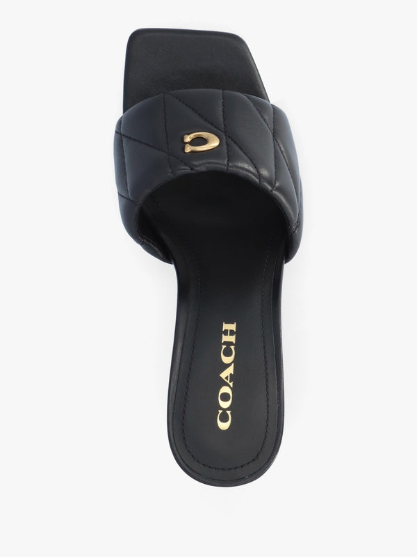 Emma Quilted Black Leather Wedge Mules