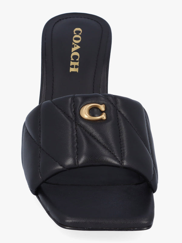 Emma Quilted Black Leather Wedge Mules