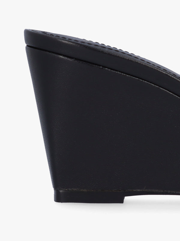 Emma Quilted Black Leather Wedge Mules