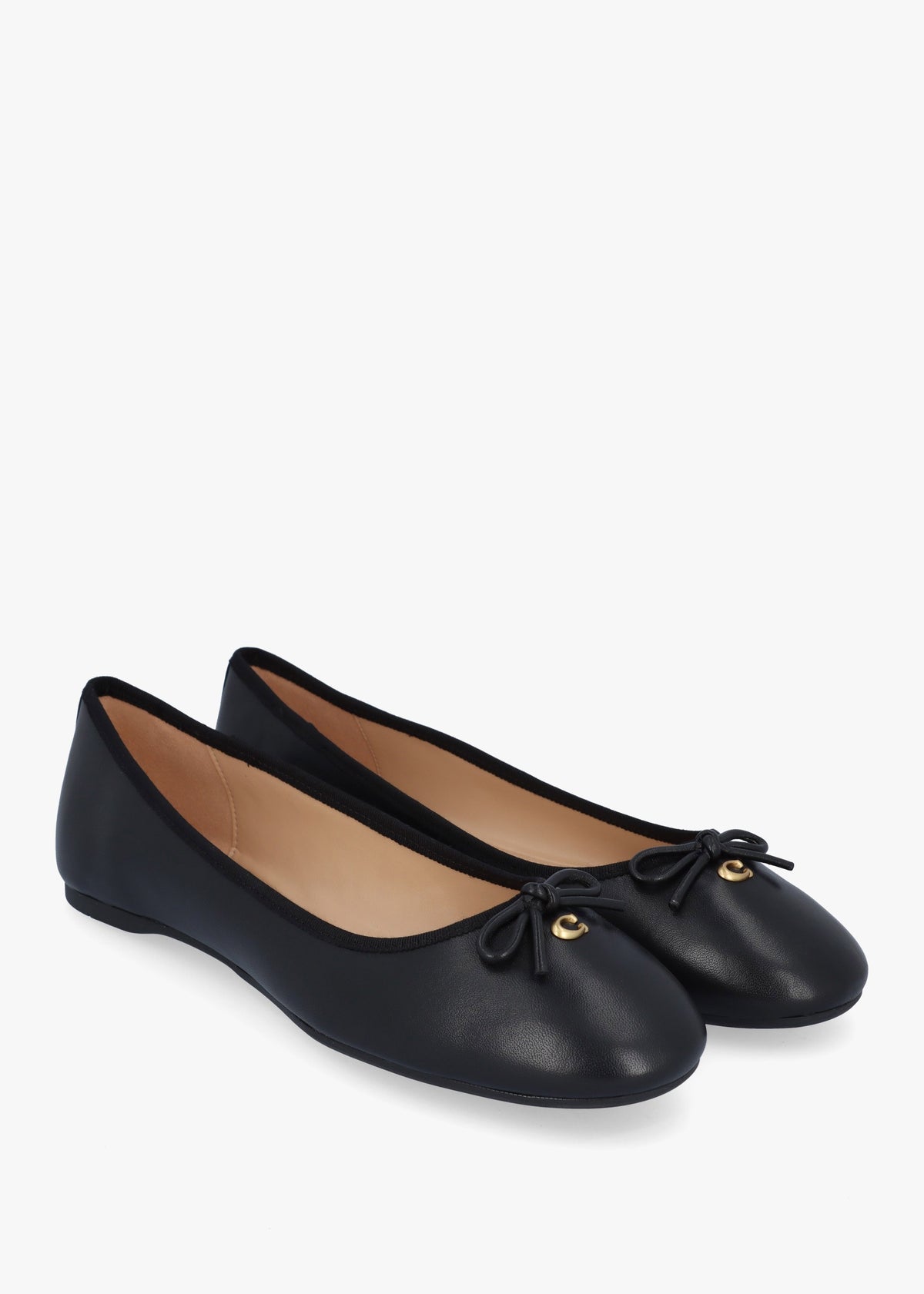 Abigail Black Leather Ballerina Pumps