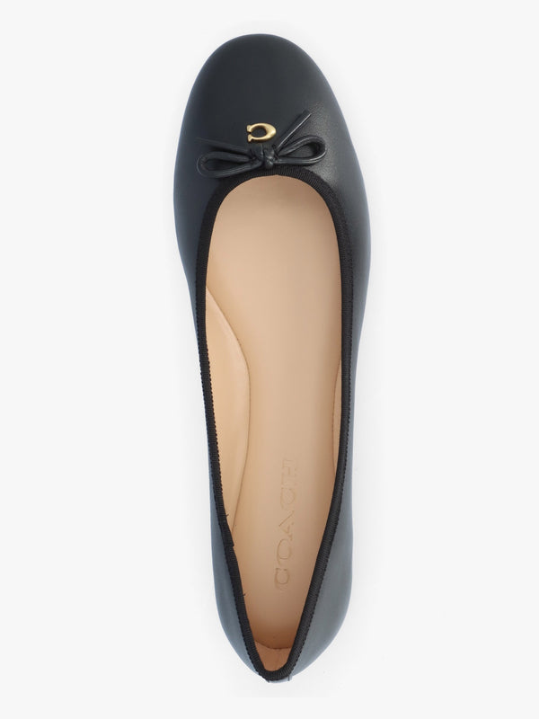 Abigail Black Leather Ballerina Pumps