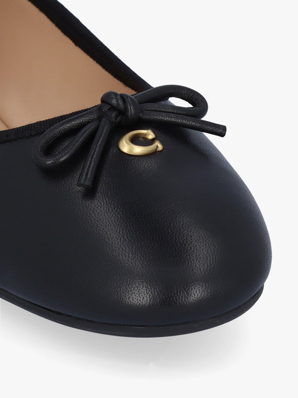 Abigail Black Leather Ballerina Pumps