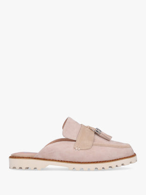 Etana Stone Suede Backless Loafers