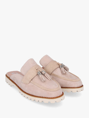 Etana Stone Suede Backless Loafers