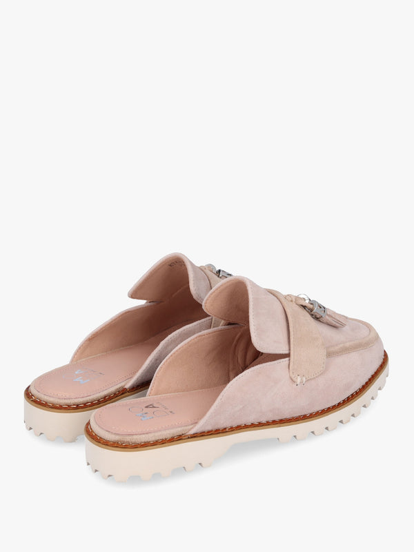 Etana Stone Suede Backless Loafers
