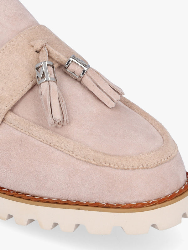 Etana Stone Suede Backless Loafers