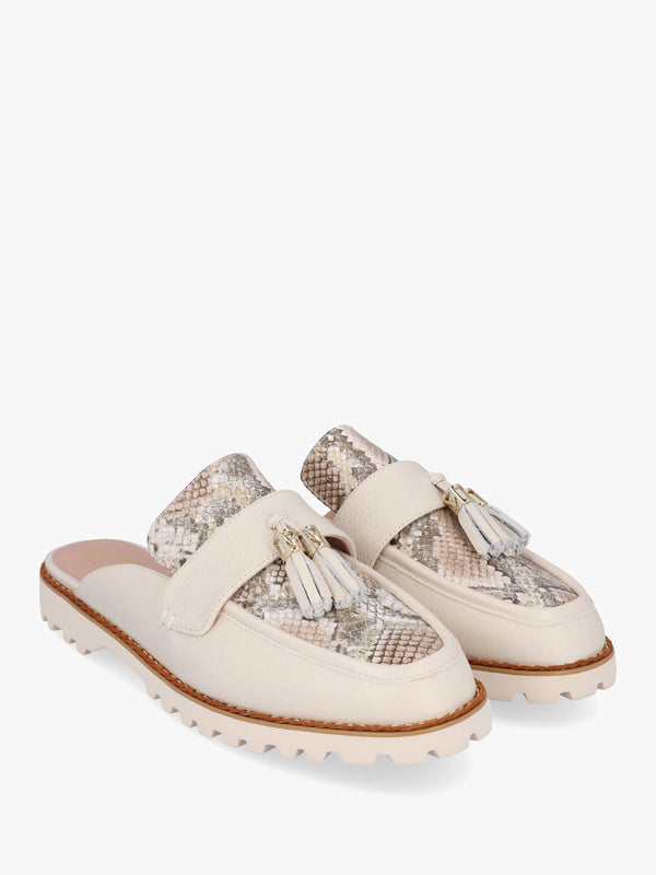 Etana Off White Leather Backless Loafers